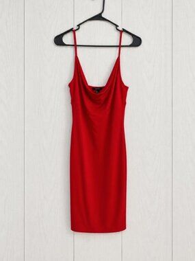 Forever 21 Women’s L Red Solid Bodycon Knee Dress Scoop Neck Adjustable Straps